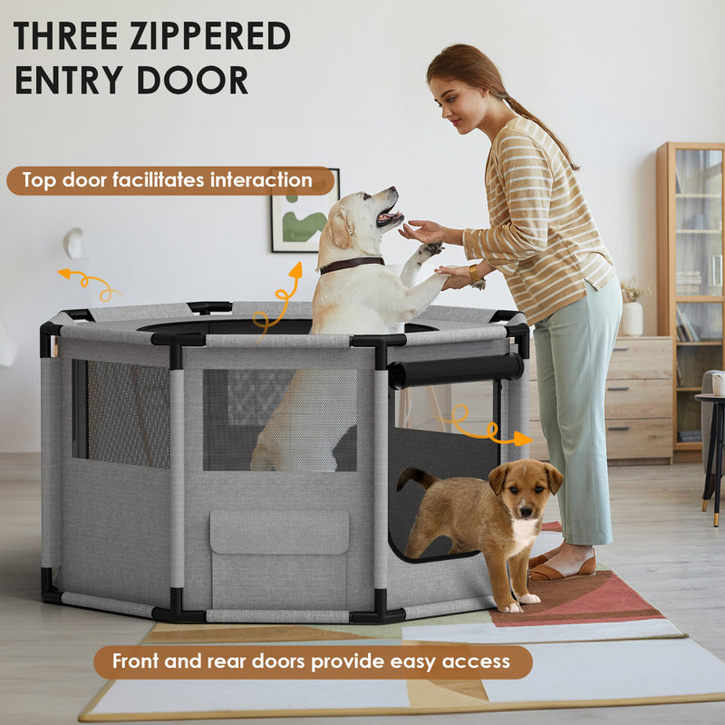 1 Dog Playpen Portable Oxford Fabric Dog Fence with Steel Pipe Octagon Dog Crate 24 H x 47.2 W x 47.2 D